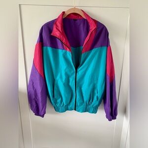 Vintage Colorblock Track Jacket in Teal, Purple & Magenta